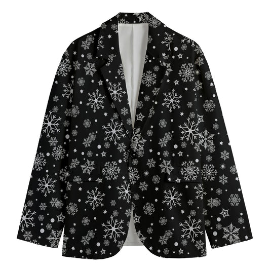 Black And White Snowflake Pattern Print Men's Cotton Blazer