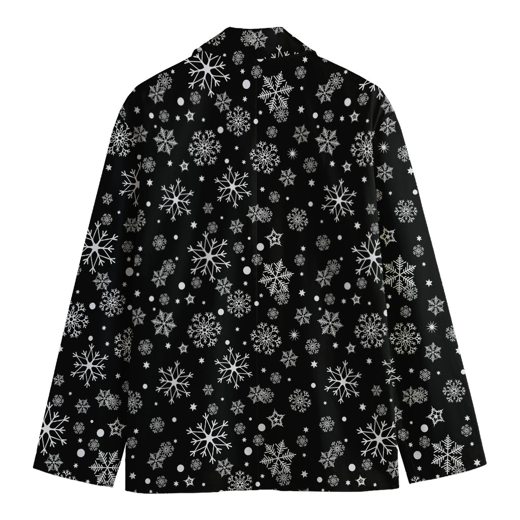 Black And White Snowflake Pattern Print Men's Cotton Blazer