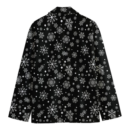 Black And White Snowflake Pattern Print Men's Cotton Blazer
