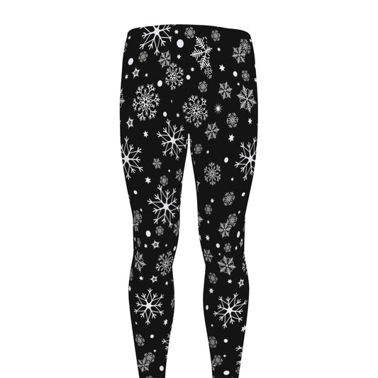 Black And White Snowflake Pattern Print Men's leggings