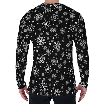 Black And White Snowflake Pattern Print Men's Long Sleeve T-Shirt