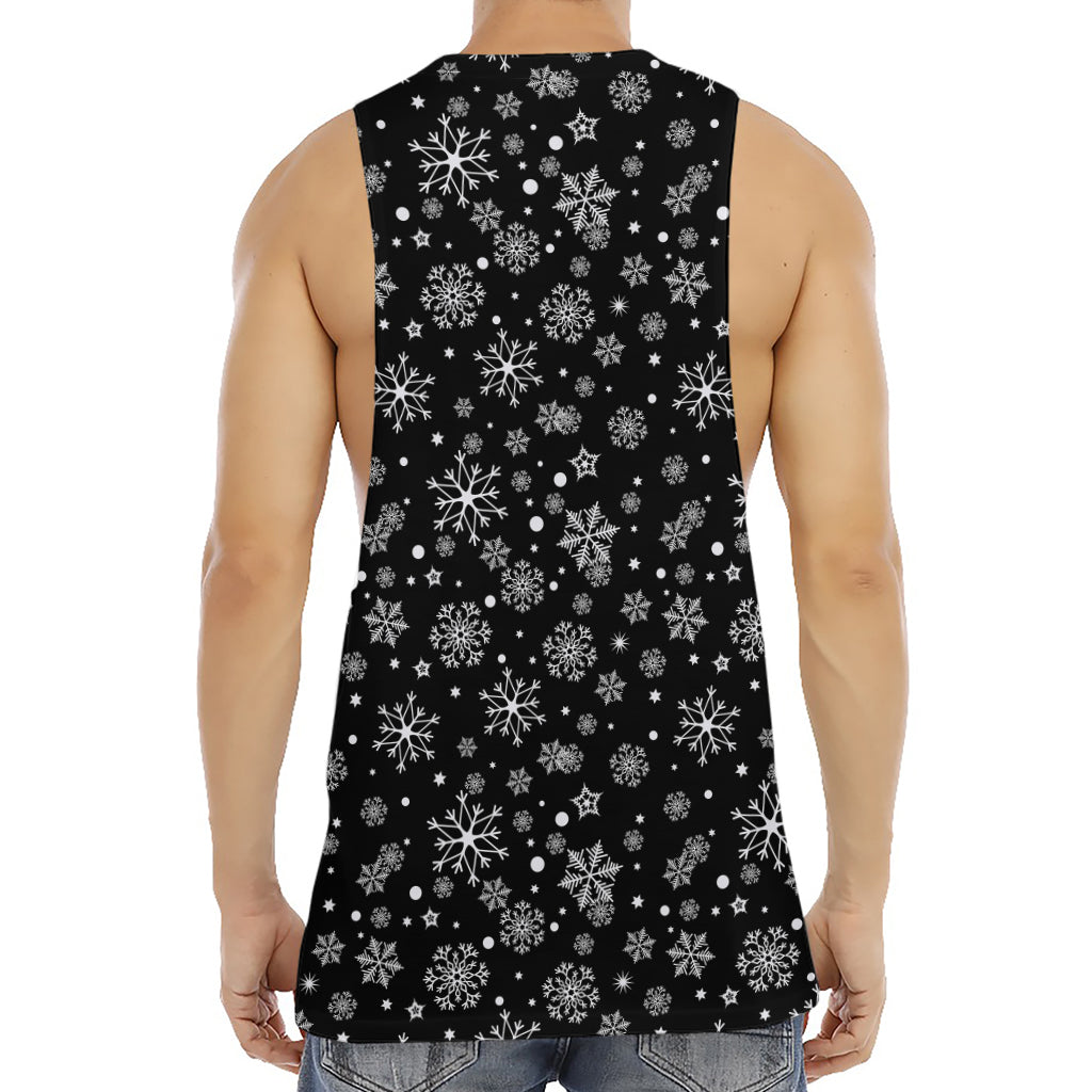 Black And White Snowflake Pattern Print Men's Muscle Tank Top
