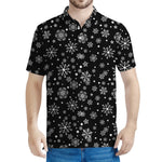 Black And White Snowflake Pattern Print Men's Polo Shirt