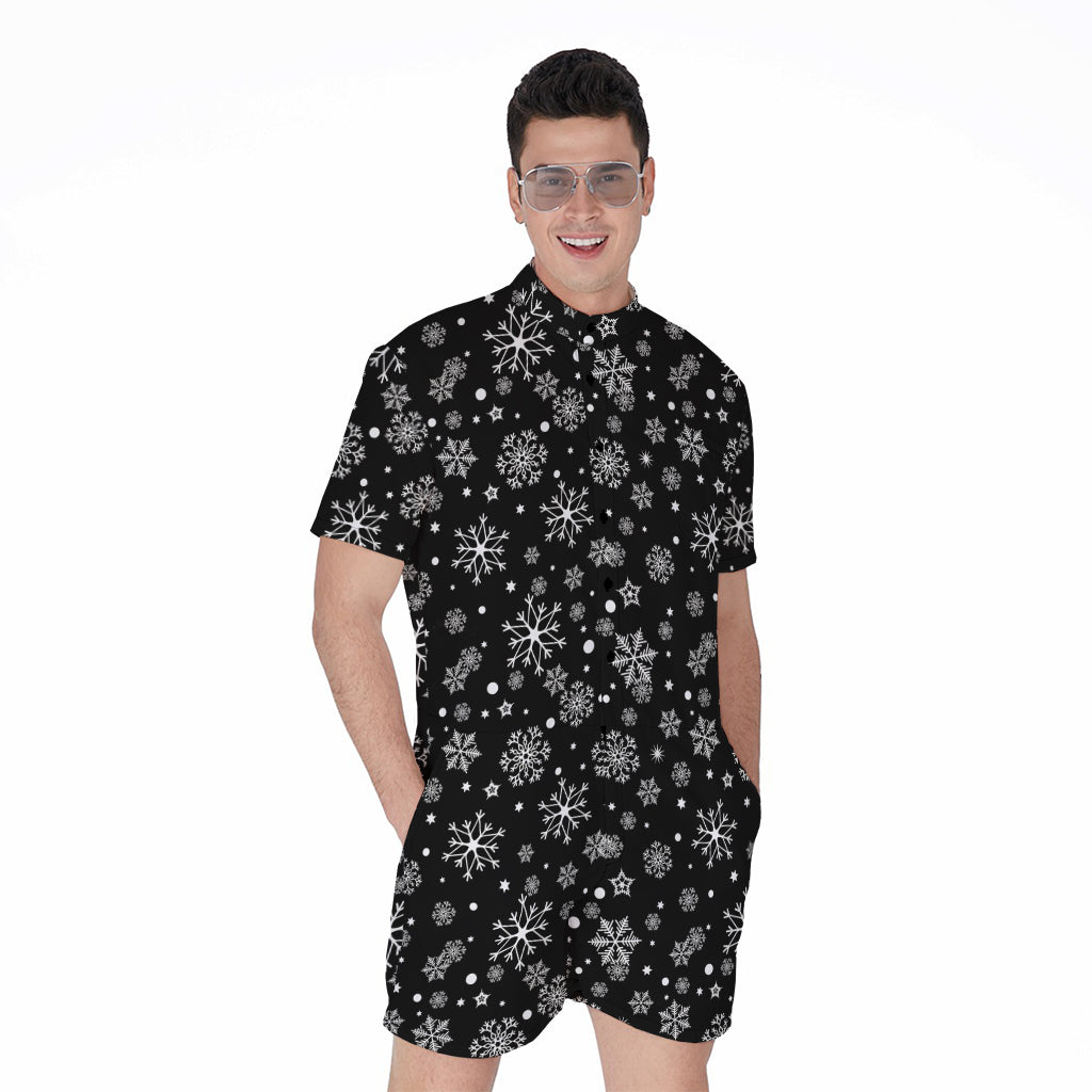 Black And White Snowflake Pattern Print Men's Rompers