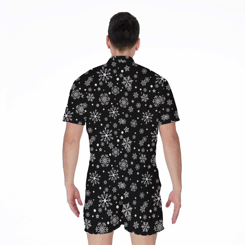 Black And White Snowflake Pattern Print Men's Rompers