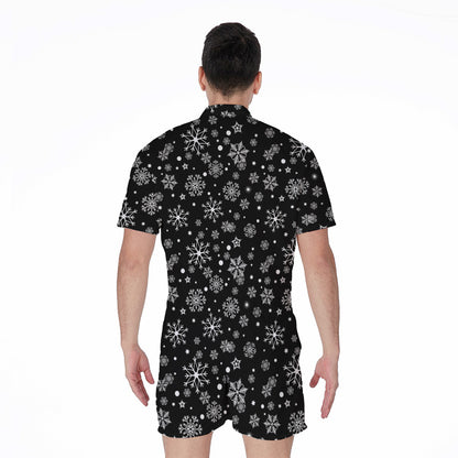 Black And White Snowflake Pattern Print Men's Rompers