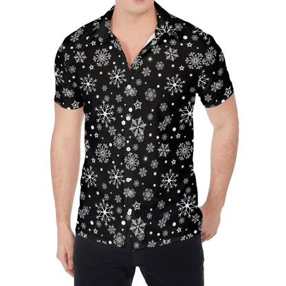 Black And White Snowflake Pattern Print Men's Shirt
