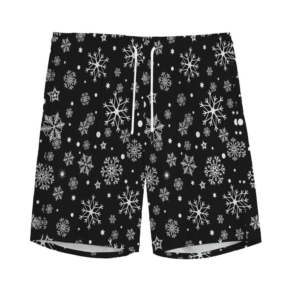 Black And White Snowflake Pattern Print Men's Sports Shorts