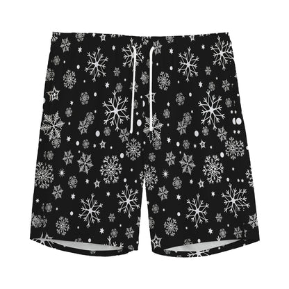 Black And White Snowflake Pattern Print Men's Sports Shorts