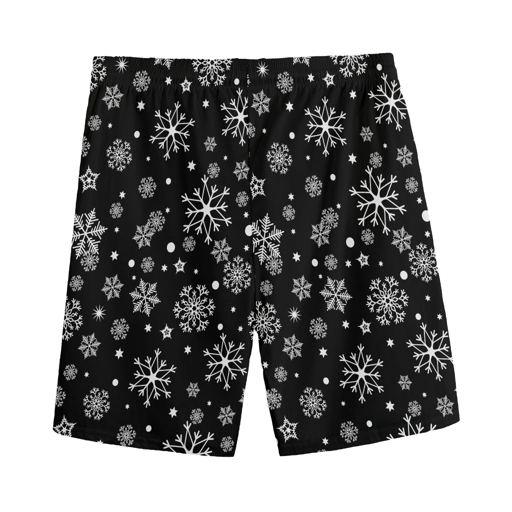 Black And White Snowflake Pattern Print Men's Sports Shorts