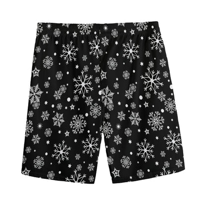 Black And White Snowflake Pattern Print Men's Sports Shorts