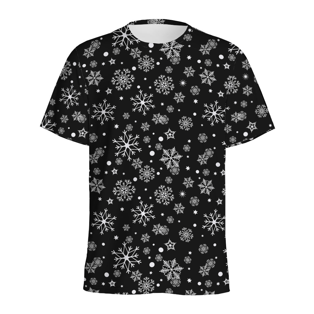 Black And White Snowflake Pattern Print Men's Sports T-Shirt