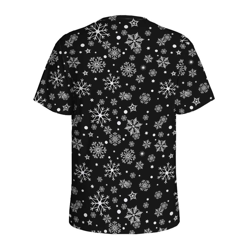 Black And White Snowflake Pattern Print Men's Sports T-Shirt