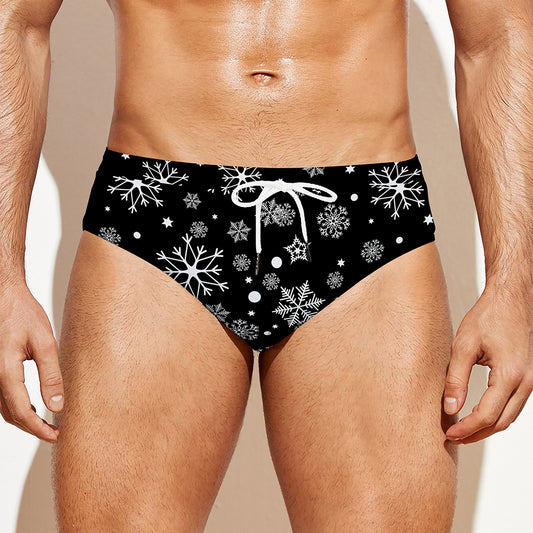 Black And White Snowflake Pattern Print Men's Swim Briefs