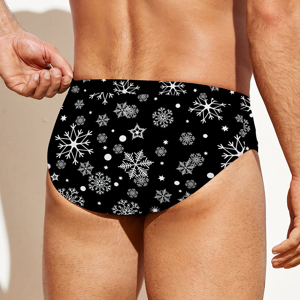 Black And White Snowflake Pattern Print Men's Swim Briefs