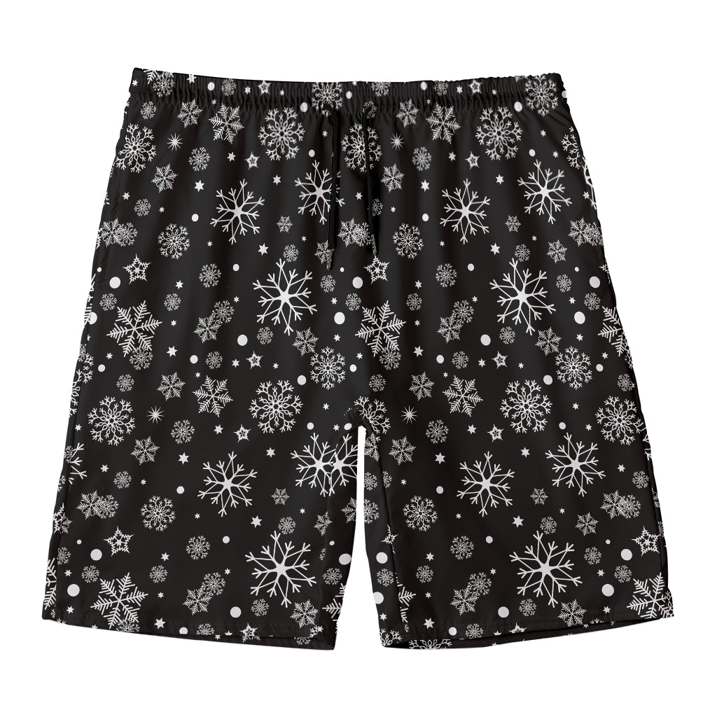 Black And White Snowflake Pattern Print Men's Swim Trunks