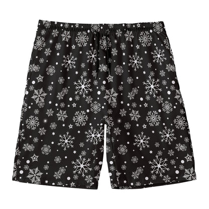 Black And White Snowflake Pattern Print Men's Swim Trunks