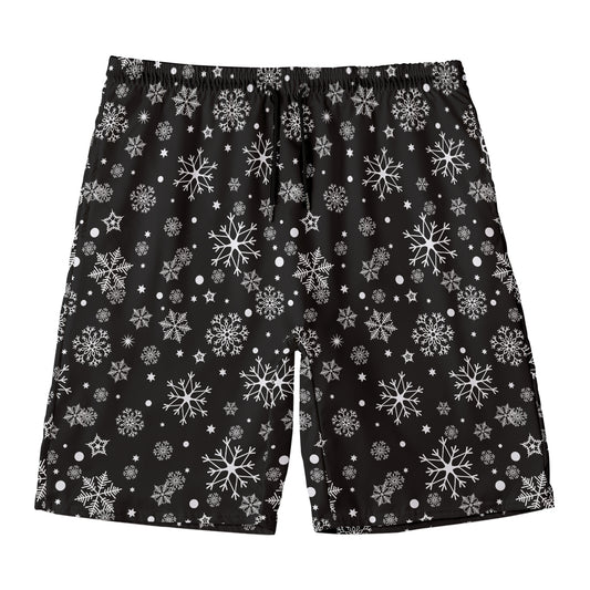 Black And White Snowflake Pattern Print Men's Swim Trunks