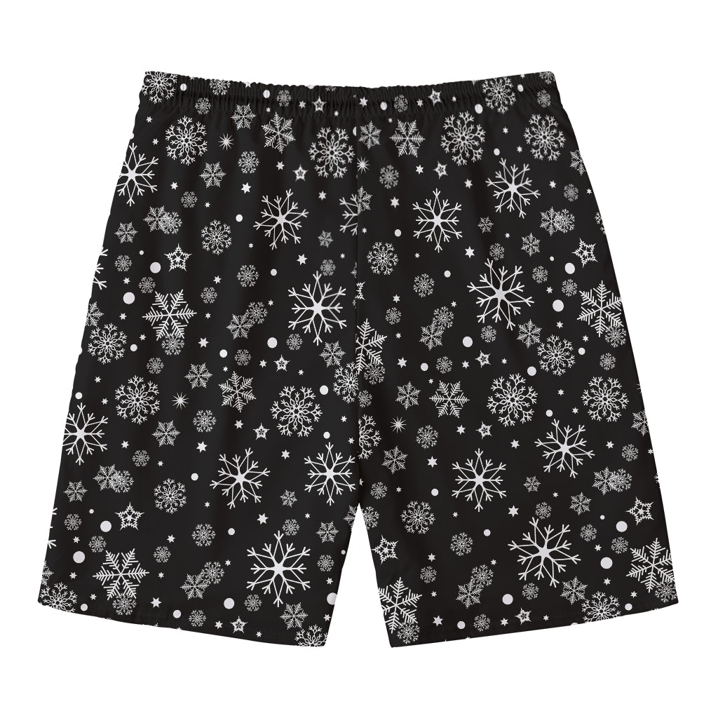 Black And White Snowflake Pattern Print Men's Swim Trunks