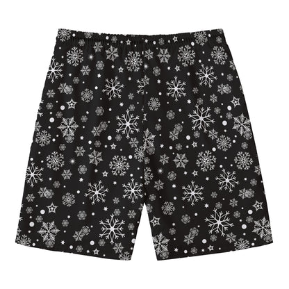 Black And White Snowflake Pattern Print Men's Swim Trunks