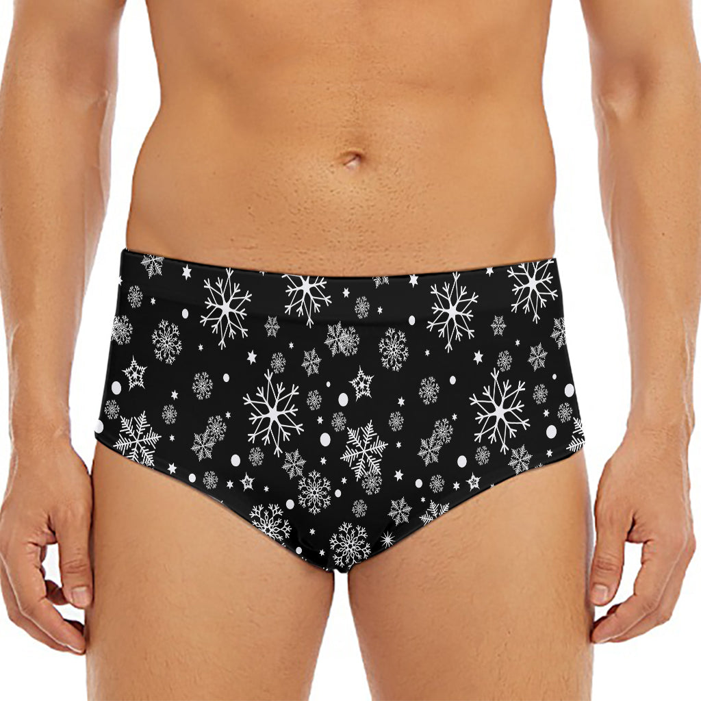 Black And White Snowflake Pattern Print Men's Triangle Swim Briefs