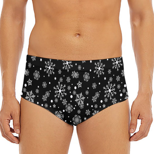 Black And White Snowflake Pattern Print Men's Triangle Swim Briefs