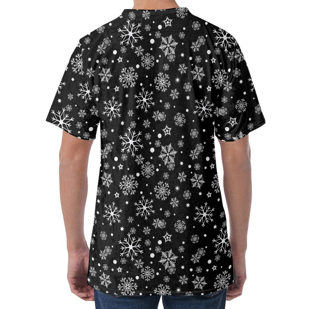 Black And White Snowflake Pattern Print Men's Velvet T-Shirt