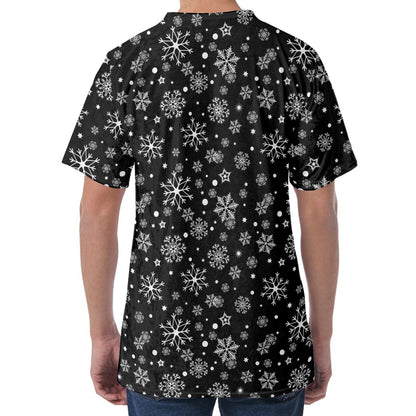 Black And White Snowflake Pattern Print Men's Velvet T-Shirt