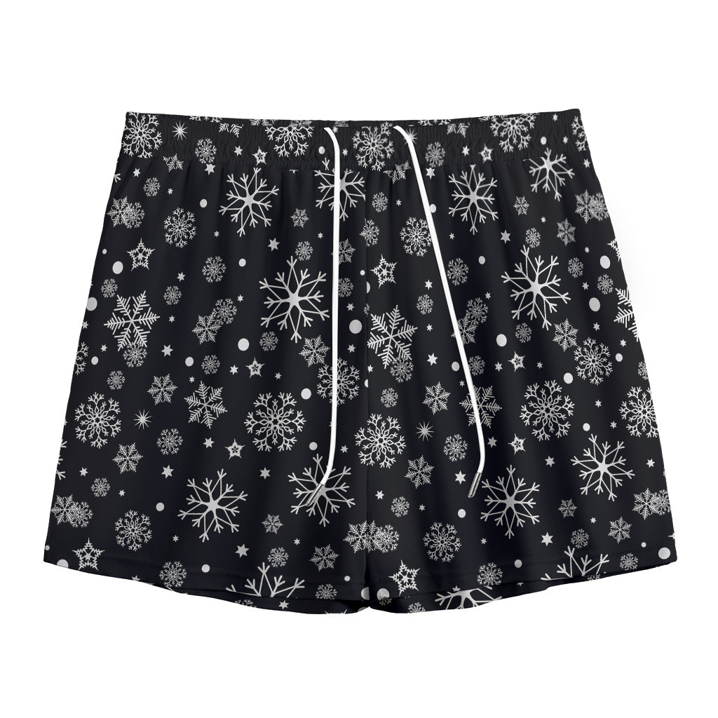 Black And White Snowflake Pattern Print Mesh Shorts