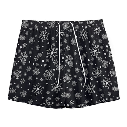 Black And White Snowflake Pattern Print Mesh Shorts