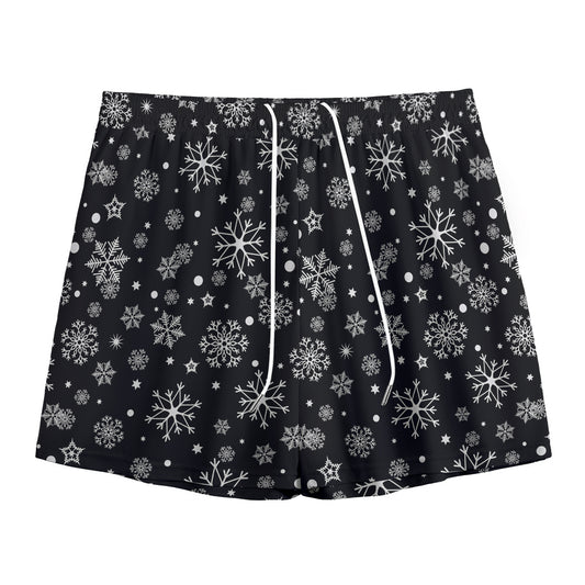 Black And White Snowflake Pattern Print Mesh Shorts