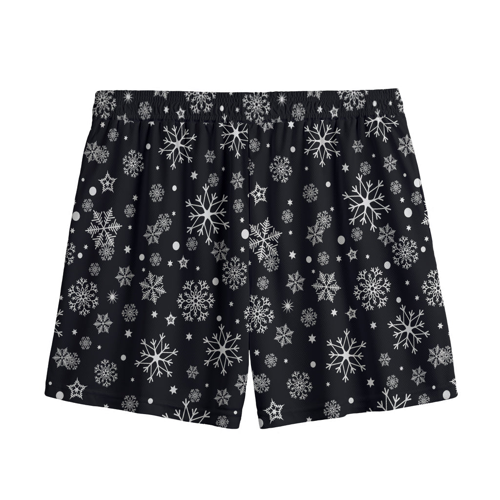 Black And White Snowflake Pattern Print Mesh Shorts
