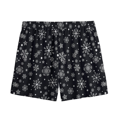 Black And White Snowflake Pattern Print Mesh Shorts