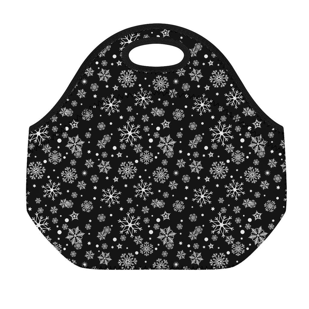 Black And White Snowflake Pattern Print Neoprene Lunch Bag