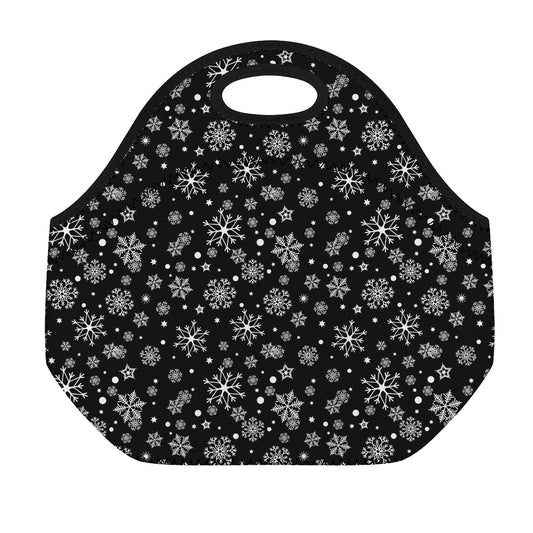 Black And White Snowflake Pattern Print Neoprene Lunch Bag
