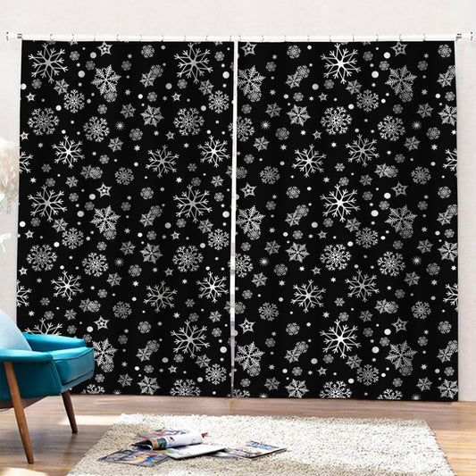Black And White Snowflake Pattern Print Pencil Pleat Curtains