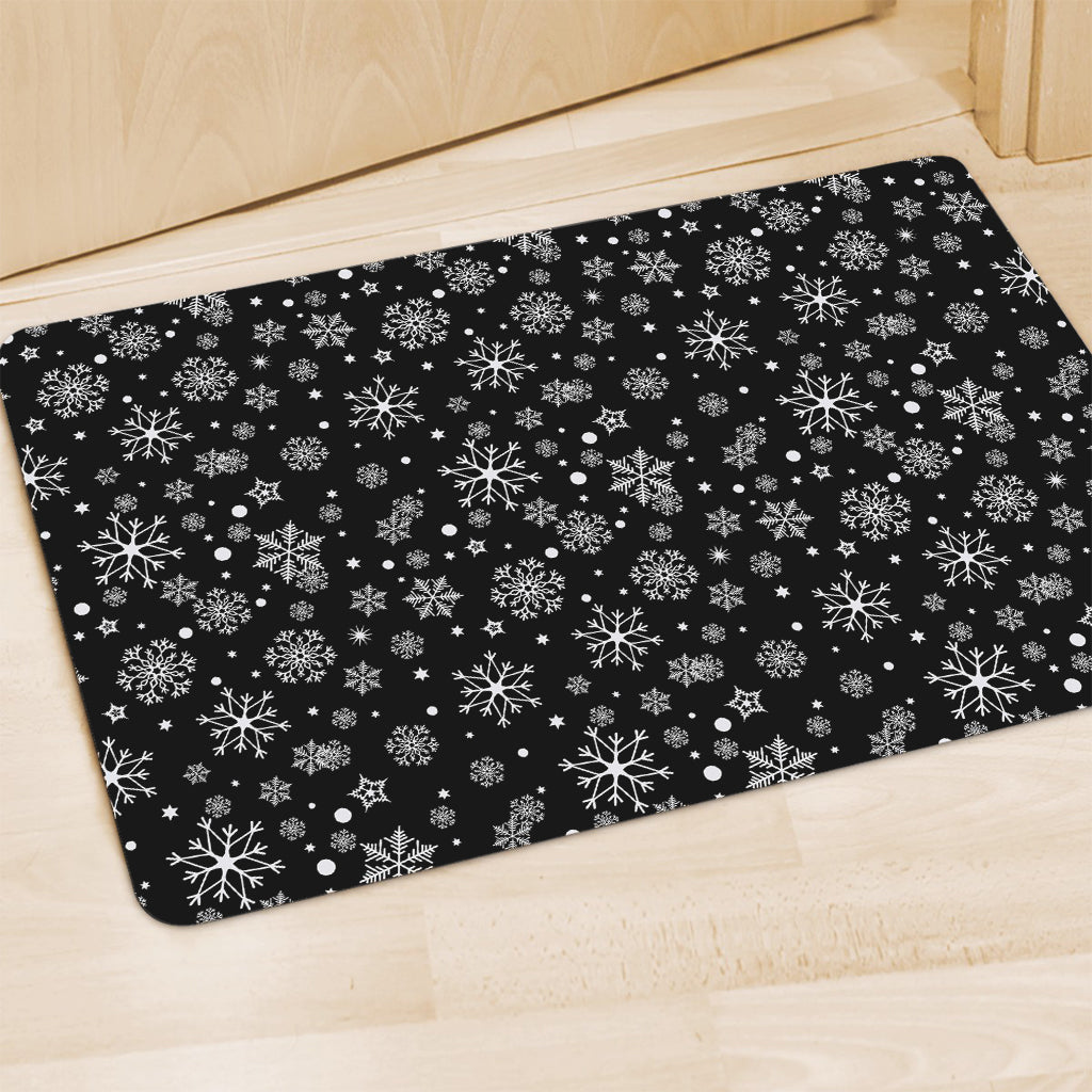 Black And White Snowflake Pattern Print Polyester Doormat