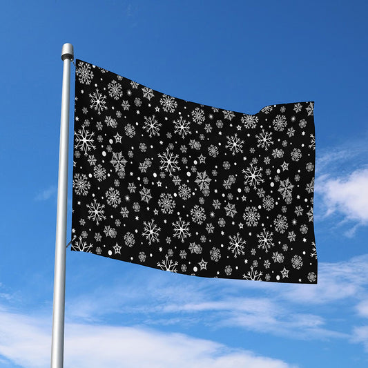 Black And White Snowflake Pattern Print Polyester Flag