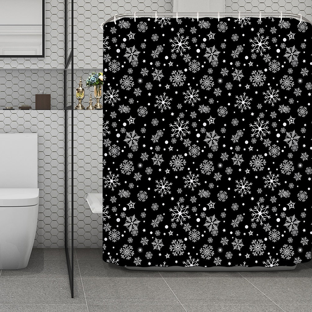 Black And White Snowflake Pattern Print Polyester Shower Curtain