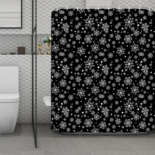 Black And White Snowflake Pattern Print Polyester Shower Curtain