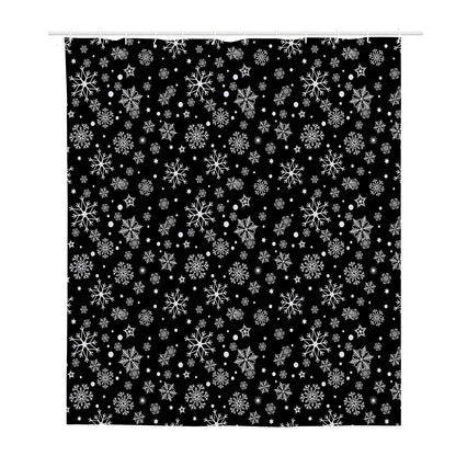 Black And White Snowflake Pattern Print Polyester Shower Curtain
