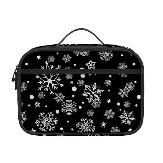Black And White Snowflake Pattern Print Portable Lunch Bag