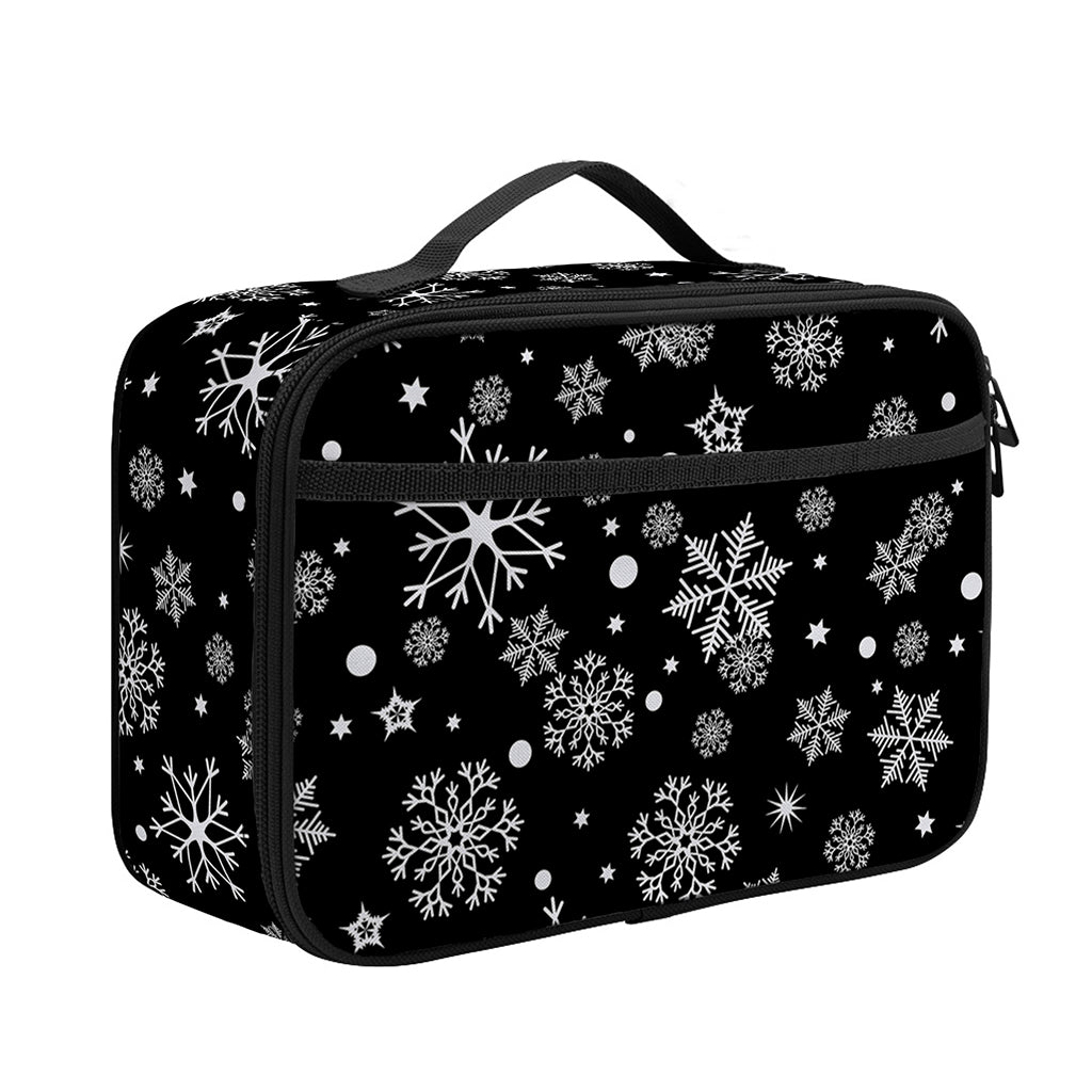 Black And White Snowflake Pattern Print Portable Lunch Bag