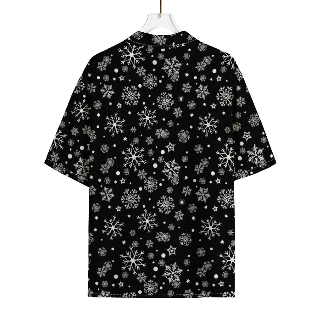 Black And White Snowflake Pattern Print Rayon Hawaiian Shirt