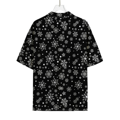 Black And White Snowflake Pattern Print Rayon Hawaiian Shirt