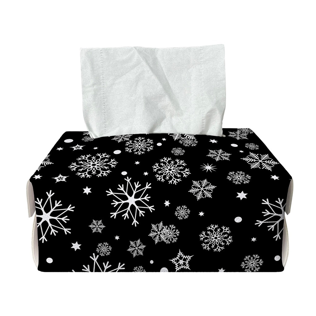 Black And White Snowflake Pattern Print Rectangle Tissue Box Cover