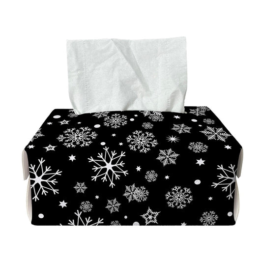 Black And White Snowflake Pattern Print Rectangle Tissue Box Cover