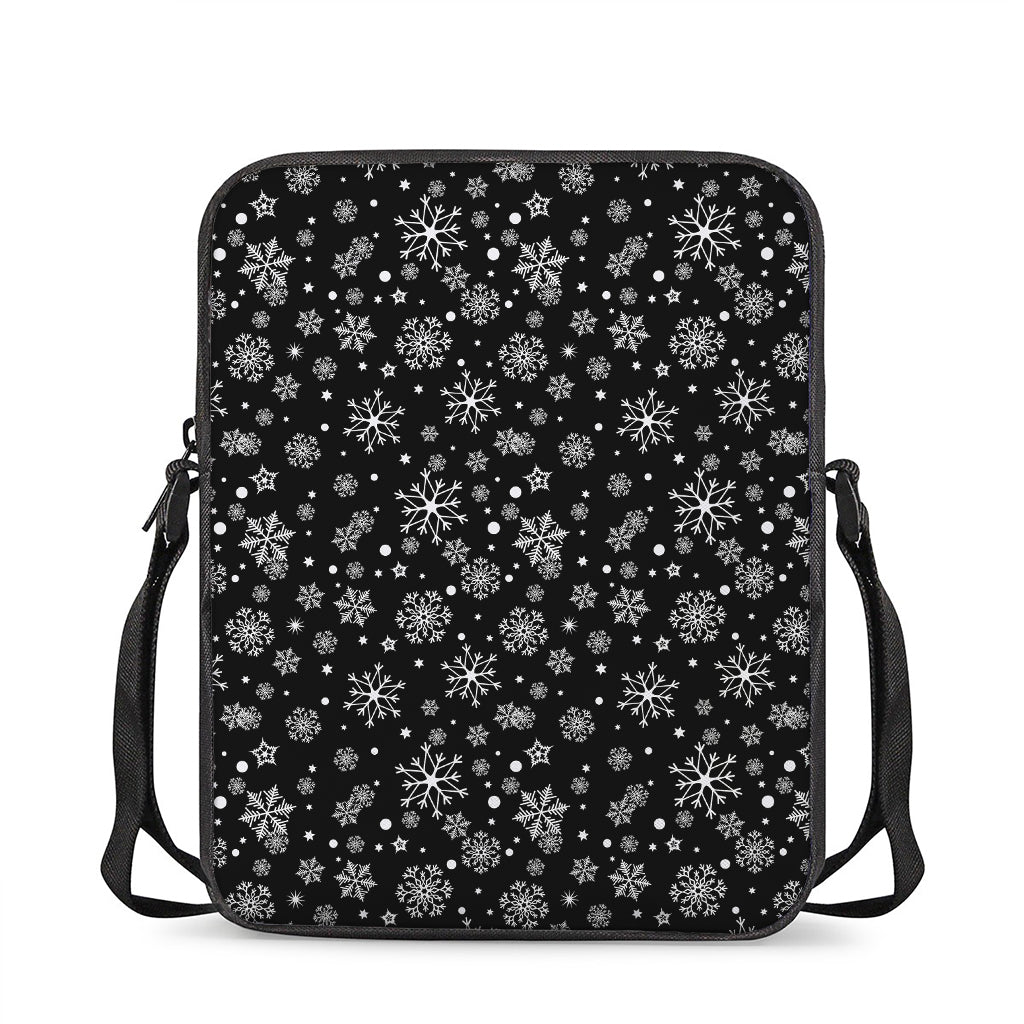 Black And White Snowflake Pattern Print Rectangular Crossbody Bag