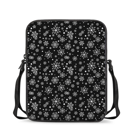 Black And White Snowflake Pattern Print Rectangular Crossbody Bag