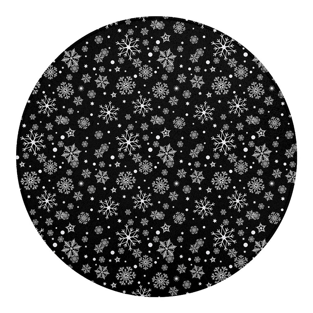 Black And White Snowflake Pattern Print Round Blanket